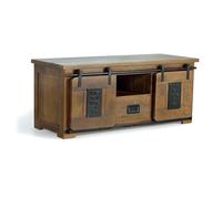 GC GINER & COLOMER Mueble TV - Mueble de Televisión - Decoración Salón - Madera de Mango y Metal - Puertas Correderas con Herrajes Vistos - Natural - 55 x 130 x 50 cm - Colección Júpiter