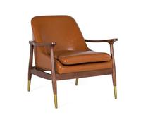 GC GINER & COLOMER Sillón Moderno en Madera y PU marrón con Detalles Dorados
