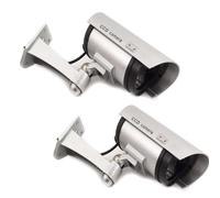GC GLOBALCOMMERCE Kit de 2 cámaras Falsas de vigilancia para Uso Exterior ficticias con LED Rojo Intermitente diseño Profesional