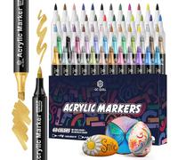 GC QUILL 60 Rotuladores Acrílicos Doble Punta - 36 Colores Básicos + 24 Metálicos - Punta Pincel & Biselada (1-5 mm) - Para Piedra, Madera, Tela, Vidrio, DIY, Manualidades GC-AM60