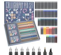GC QUILL 8 plumas estilográficas de caligrafía con diferentes plumines, 66 cartuchos de tinta (14 colores) - Escritura, dibujo, ejercicios de caligrafía para principiantes