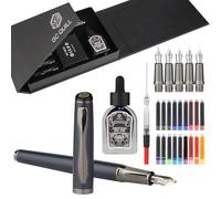GC QUILL MU-25 - Juego de pluma estilográfica, 5 puntas, botella de tinta, convertidor y 18 cartuchos, bolígrafo para diarios y caligrafía, regalo
