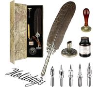 GC QUILL Pluma de Caligrafía - bolígrafos de tinta vintage y hecha a mano, con tinta - Incluye Plumas Metálicas, Tintero, Cera y Sello - Ideal para Lettering y Escritura GC-LL202