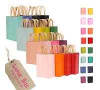 Gcardist 100 bolsas de papel de regalo grandes con asas, 13 x 10,3 x 4,6 pulgadas, pequeñas bolsas de papel kraft para fiestas, 16 colores lisos