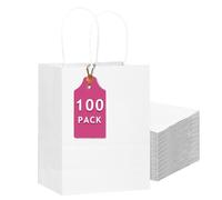 Gcardist 100 paquetes de bolsas de regalo blancas con asas a granel 13"x10.3"x4.6" bolsas de papel de gran tamaño múltiples usos (33 x 26 x 13 cm, tamaño grande)