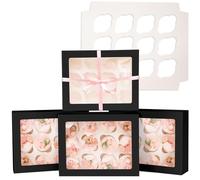 Gcardist 12 Cajas Automáticas para Cupcakes con Ventana Color Negro - 33 x 25,4 x 9 cm - Contenedores de Panadería para Portacupcakes (13 x 10 x 3,5)