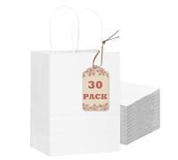 Gcardist 30 paquetes de bolsas de regalo blancas con asas a granel 8.3"x6"x3.15" tamaño pequeño bolsas de papel múltiples usos (15x8x21, tamaño pequeño)