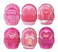 Gcardist 300 piezas de moldes estándar para muffins y cupcakes, 6 diseños, rojo y rosa, resistente al horno y microondas, papel, desechable, para el Día de San Valentín