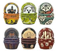 Gcardist Allerheiligen - 300 moldes estándar para magdalenas (6 diseños), diseño de telaraña de Todos los Santos (tamaño estándar)