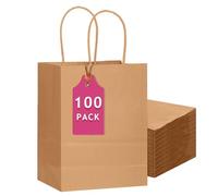 Gcardist Bolsas de regalo marrones de 100 paquetes con asas a granel 13''x5 "x10 "pulgadas de gran tamaño Kraft bolsas de papel kraft múltiples usos (33 x 26 x 13 cm, tamaño grande)