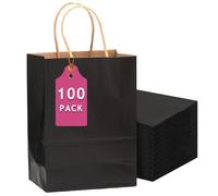 Gcardist Bolsas de regalo negras de 100 paquetes con asas a granel 13"x10.3"x4.6" bolsas de papel kraft de gran tamaño múltiples usos (33x26x13cm, tamaño grande)