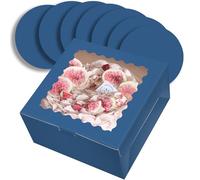 Gcardist Caja para tartas de 10 x 10 x 5 pulgadas, 5 juegos de cajas de pastel de tinta azul con ventana y 5 juegos de tablas redondas de tinta azul de 10 pulgadas, recipientes para tartas de 10