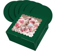Gcardist Caja para tartas de 25,4 x 25,4 x 12,7 cm, 5 juegos de cajas de cartón para tartas verde profundo con ventana y 5 juegos de tableros redondos para tartas verde profundo de 25,4 cm, contenedor