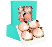 Gcardist Cajas emergentes automáticas para cupcakes con ventana, color azul menta, 12 unidades, 16 x 16 x 7,6 cm, cajas de panadería para cupcakes, contenedores para cupcakes