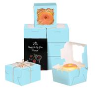 Gcardist Licht Blau Bäckerei Boxen mit Fenster 15 Stück 10,1 x 10,1 x 6,3 cm, mini caja de galletas Macaron Boxen Kleine Donut Gebäck Boxen für Party (10,1 x 10,2 x 6,3 cm)