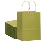 Gcardist Lot de 16 grandes bolsas de papel kraft verde bosque con asas - 33 x 26 x 13 cm - Bolsas de regalo de papel kraft lisas (33 x 26 x 13 cm, gran tamaño)