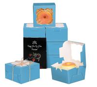 Gcardist Meeres Blau Bäckerei Boxen mit Fenster 15 Stück 10,1 x 10,1 x 6,3 cm Mini caja de galletas Macaron Boxen Kleine Donut Gebäck Boxen für Party (10,1 x 10,2 x 6,3 cm)