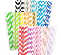 Gcardist Pajitas de papel arcoíris a rayas ecológicas, 150 unidades Pajitas desechables biodegradables en paquete a granel (15 colores)