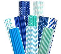 Gcardist Pajitas de papel azules para beber, 150 pajitas desechables en paquete grande (10 patrones)