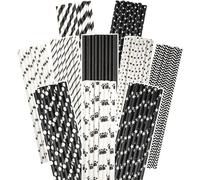 Gcardist Pajitas de papel negras para beber pajitas desechables negras, 150 unidades, paquete a granel (10 patrones)