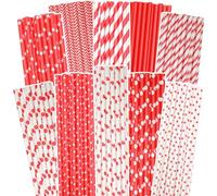 Gcardist Pajitas de papel rojo para beber, 150 pajitas desechables en paquete grande (10 patrones)