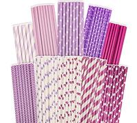 Gcardist Pajitas de papiro lila para beber Pajitas desechables de color lila 150 piezas Pajitas desechables en paquete grande (10 patrones)