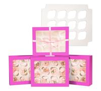 Gcardist Roland - Cajas automáticas popup para 12 cupcakes con ventana, 6 unidades, 33x25,4x9 cm, para soporte de cupcakes, contenedores para cupcakes (13x10x3,5 pulgadas)