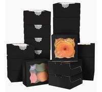 Gcardist Schwarz Bäckerei Boxen mit Fenster 30 Stück 10,1 x 10,1 x 6,3 cm Mini caja de galletas Macaron Boxen Kleine Donut Gebäck Boxen für Party (10,1 x 10,2 x 7,4 cm)