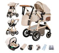 Gcarebb Carrito Bebe 3 en 1, Cochecito Bebe 3 Piezas Con Asiento De Auto, Cochecito con asa regulable en altura, Carricoche Combinado Paisaje Alto Marco de Aluminio Para Recién Nacido 0-4 años