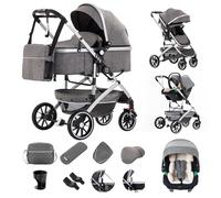 Gcarebb Cochecito 3 en 1, asientos de coche y cochecito plegable portátil con un solo clic, combinados de paisaje con marco de aluminio alto para recién nacidos de 0 a 4