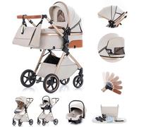 Gcarebb Cochecito 3 en 1, Cochecitos Combinados con Asiento para Coche, Carriolas con Mango de Altura Ajustable, Marco Alto de Aluminio Adecuado para Recién Nacidos