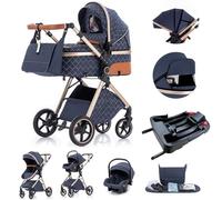 Gcarebb Cochecito 3 en 1, cochecitos de ciudad con asiento de coche, cochecito plegable portátil con un solo clic, cochecito combinado de paisaje, marco de aluminio alto, Blue025