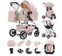 Gcarebb Cochecito 3 en 1, cochecitos de ciudad con asiento de coche, cochecito plegable portátil con un solo clic, cochecitos combinados de paisaje, marco de aluminio alto para recién nacidos de 0 a 4