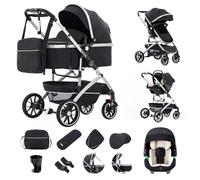 Gcarebb Cochecito 3 en 1, cochecitos de ciudad con asiento de coche, cochecito plegable portátil con un solo clic, cochecitos combinados de paisaje, marco de aluminio alto para recién nacidos de 0 a 4