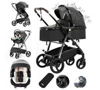 Gcarebb Cochecito de cuero 3 en 1, cochecitos de ciudad con asiento de coche, cochecito plegable portátil con un solo clic, marco de aluminio alto, cochecitos combinados para 0-4 años