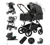 Gcarebb Cochecito de piel 3 en 1 con base Isofix, cochecitos de ciudad con asiento de coche, cochecito plegable portátil con un solo clic, marco de aluminio alto, cochecitos combinados para 0-4 años