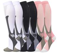 Gcbiger Calcetines de compresión (3 pares) para hombre, circulación, 20-30 mmHg, medias de compresión médica, para mujeres y enfermerías, negro, rosa y blanco, L-XL