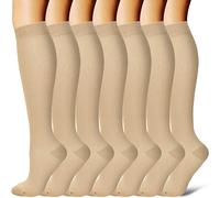 Gcbiger Calcetines de compresión para hombres y mujeres, 7 pares de circulación, 15-20 mmHg, el mejor apoyo para atletismo, enfermera, médico, correr, beige, S-M