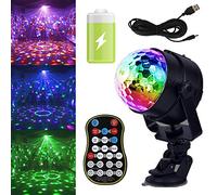 GCBTECH Luces Discoteca Con Batería Recargable, 15 Colores RGB LED Luz Estroboscopica Giratoria Bola Lámpara, Sonido Activado y Control Remoto para Casa, Coche, DJ, Fiesta, Cumpleaños, Bar, Navidad