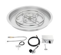 GCCSJ Quemador de gas redondo de acero inoxidable de 25 pulgadas, sartén de gas natural y propano con kit de encendido por chispa, clasificado para hasta 150 K BTU, para chimenea interior o exterior