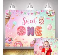 GCIREC 12x10ft Decoraciones para el Primer Cumpleaños Fondo Donut Pastel Dulce Helado Cartel de Bienvenida Fondo de Fiesta de la Familia Banner de Estudio de Fotos Niños Apoyos de Fotografía