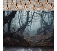 GCIREC 12x10ft Fondo de Bosque Marchito de Niebla Espeluznante Bosque Brumoso de Miedo de Halloween Árboles Mágicos Fondo de Fotografía Banner de Decoración de Fiesta de Halloween