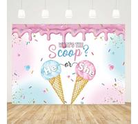 GCIREC 15x8ft Fondo de Cono de Helado Rosa y Azul Claro Él o Ella Qué es el Scoop Género Revelar Nuevo Nacido Fondo de Fiesta de la Familia Banner de Estudio de Fotos Niños Apoyos de Fotografía