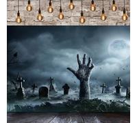 GCIREC 5x4ft Fondo de Halloween Piedras tumbas de Cementerio espantosas Mano de cráneo Luna Llena Fondo de fotografía Banner de decoración de Fiesta de la Noche de Halloween