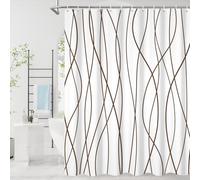 GCIREC Cortina de Ducha, 120x180cm, De Color Marrón Oscuro Minimalismo Moderno Línea Ondulada a Rayas Cortina de Maño Lavable de la Máquina de Tela Impermeable con Ganchos