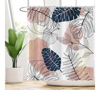GCIREC Cortina de Ducha, 120x180cm, Hoja Tropical Estética Abstracta Boho Chic Rosa con Rama Botánica Dorada Cortina de Maño Lavable de la Máquina de Tela Impermeable con Ganchos