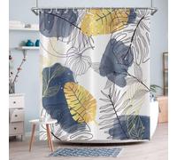 GCIREC Cortina de Ducha, 120x200cm, Hoja Tropical Estética Abstracta Boho Chic Azul Marino con Rama Botánica Dorada Cortina de Maño Lavable de la Máquina de Tela Impermeable con Ganchos