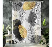 GCIREC Cortina de Ducha, 150x180cm, Hoja Tropical Estética Abstracta Boho Chic Negra con Rama Botánica Dorada Moderna Cortina de Maño Lavable de la Máquina de Tela Impermeable con Ganchos
