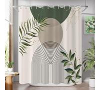 GCIREC Cortina de Ducha, 165x180cm, Gris Verde Salvia Boho Mediados de Siglo Moderno Arco Abstracto Sol Planta Botánica Geométrica Cortina de Maño Lavable de la Máquina de Tela Impermeable con Ganchos