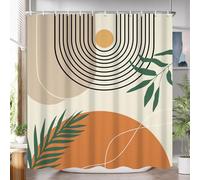 GCIREC Cortina de Ducha, 165x180cm, Naranja Gris Boho Abstracto Moderno de Mediados de Siglo con Hoja Verde Cortina de Maño Lavable de la Máquina de Tela Impermeable con Ganchos